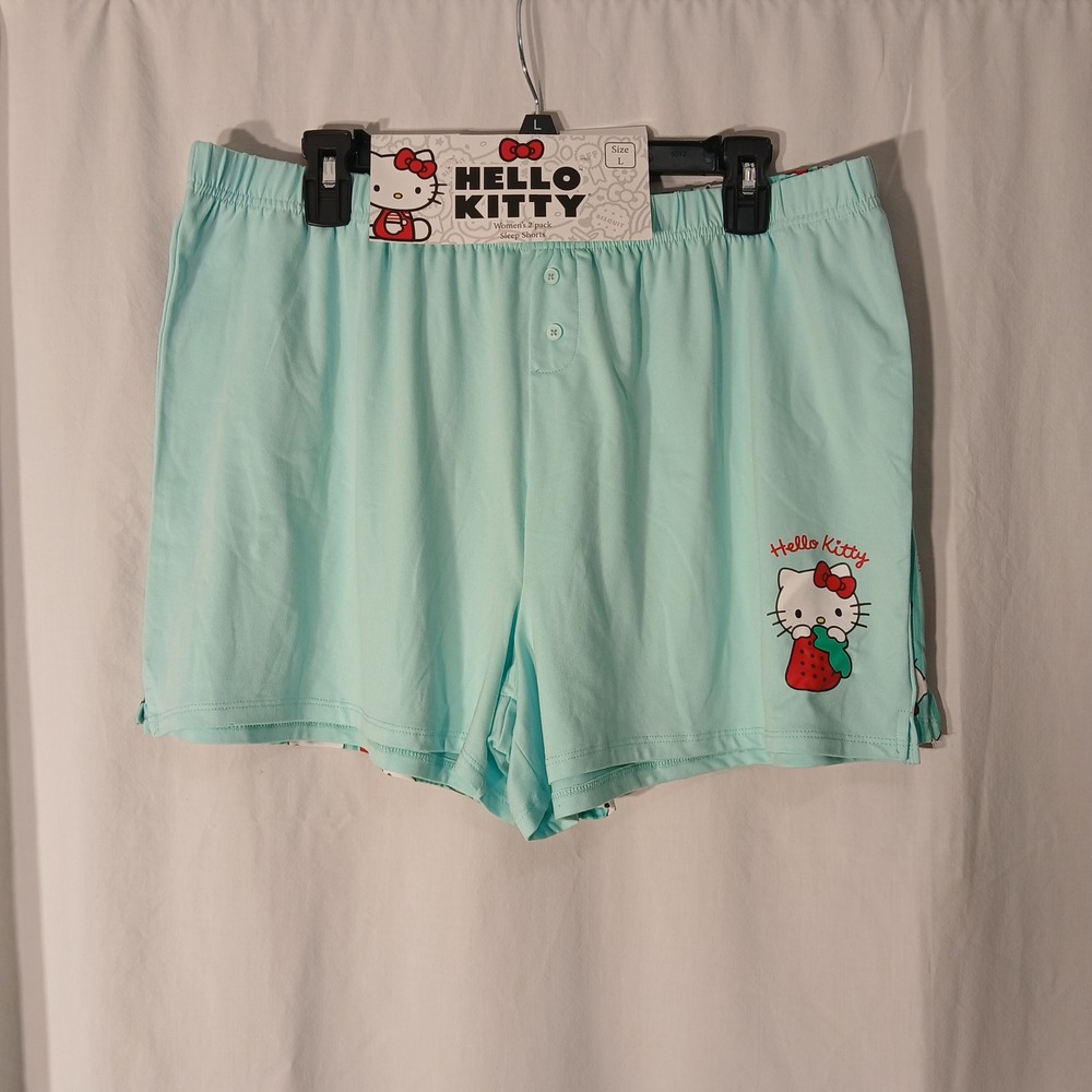 Hello Kitty‎ Pajama Sleep Shorts Women's L Large Lounge Sanrio Blue Cute